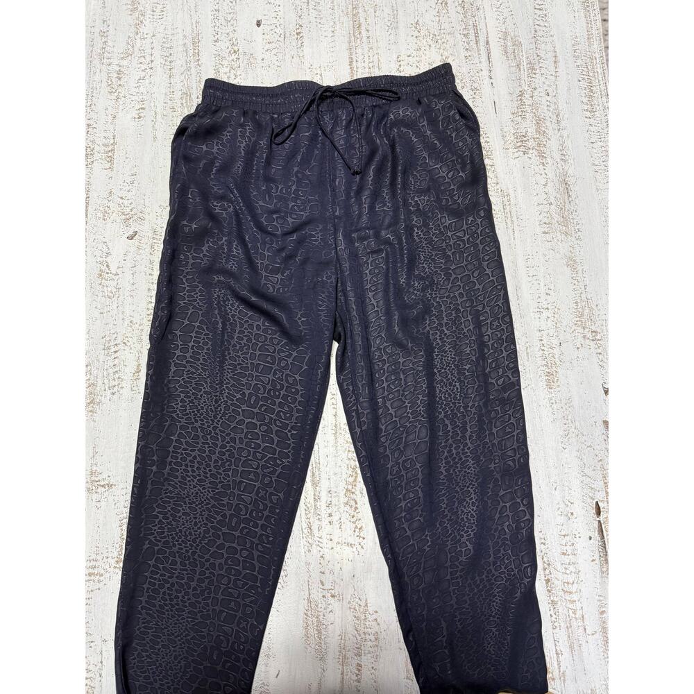 Krisa Black Crocodile Print Drawstring Straight Pants Women's Size M